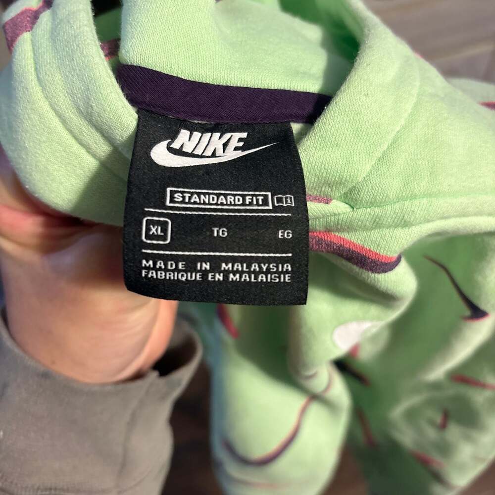 Nike Girls Sportswear Printed Fleece Pullover Hoodie All Over Swoosh Mint Green